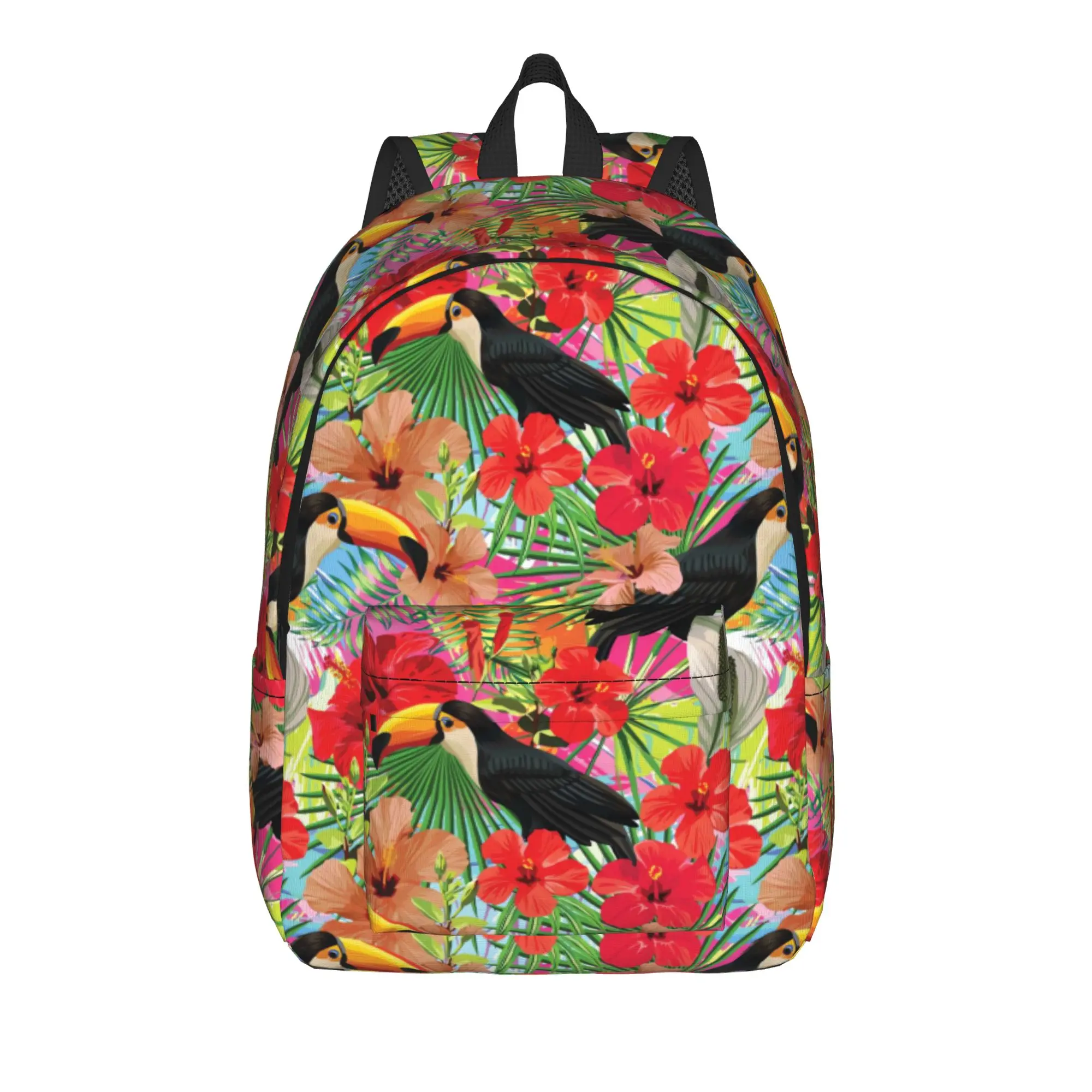 Tropical Toucan Amp Hibiscus    Backpack Boy Girl  Pattern Backpacks Polyester Style School Bags Workout Colorful Rucksack