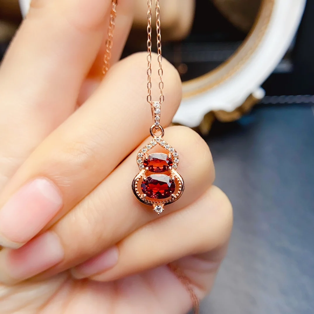 FS 5*7mm Natural Garnet/Amethyst Pendant Necklace S925 Sterling Silver for Women Fine Charm Jewelry Certificate MeiBaPJ Calabash