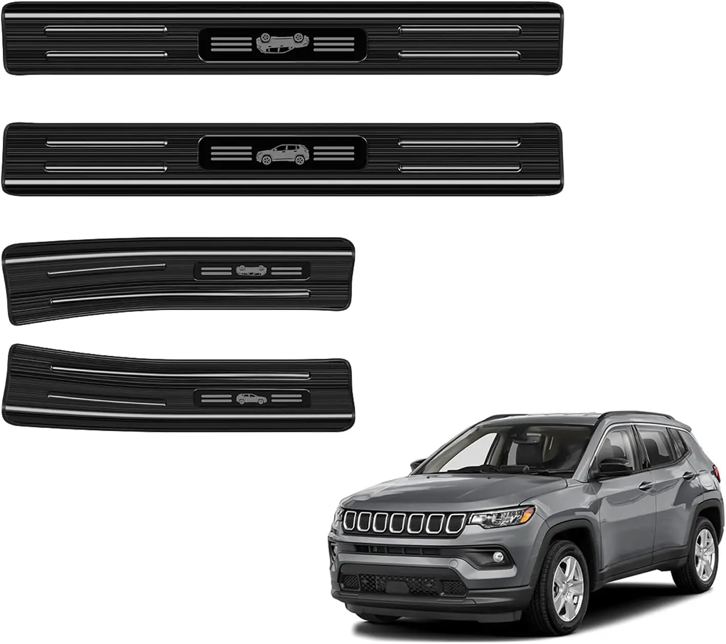 

4PCS Car Door Edge For Jeep 2017-2026 Compass Accessories Black Brushed Stainless Steel Material Car Door Threshold Protection