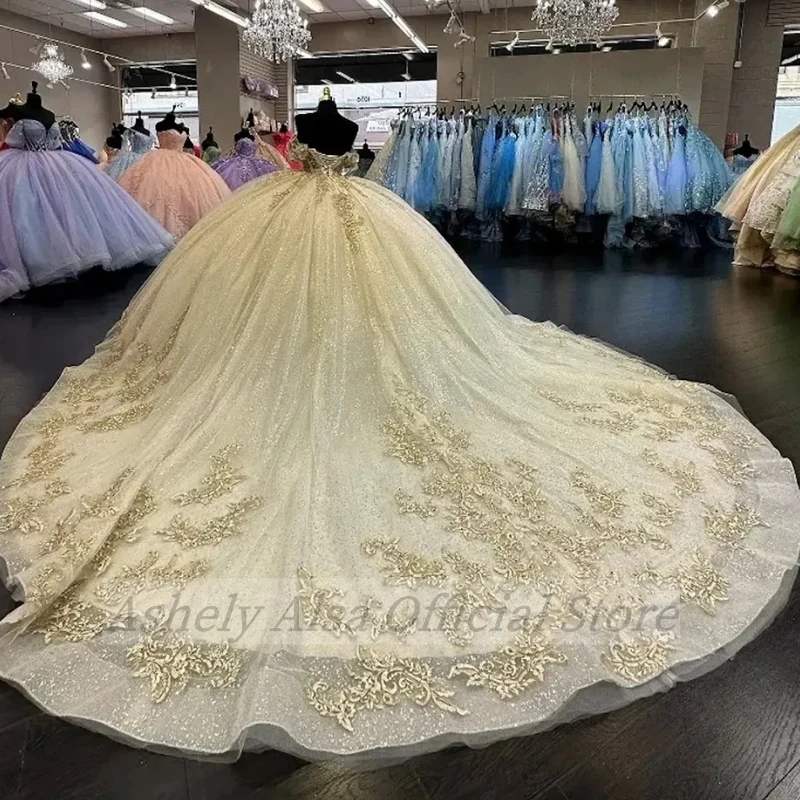 Vestido de quinceañera con apliques de encaje, corsé con hombros descubiertos, espalda de tul, personalizado, dulce, 15, 16, Princesa, fiesta de cumpleaños, 2024