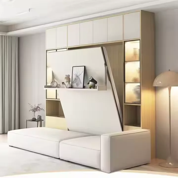 Solid Wood Vertical Folding Murphy Bed Sofa Space Saving Design Bookshelf For Small Bedroom Easy Installation Home Furniture