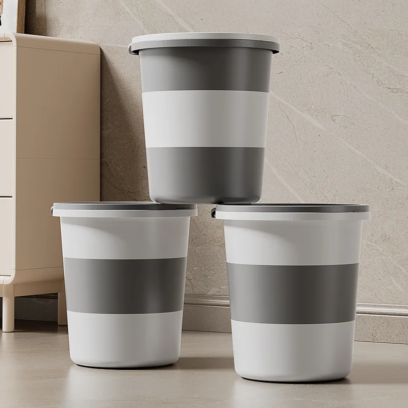 Detachable Household Trash Can with Pressure Ring Toilet Kitchen Contrasting Color Trash Can