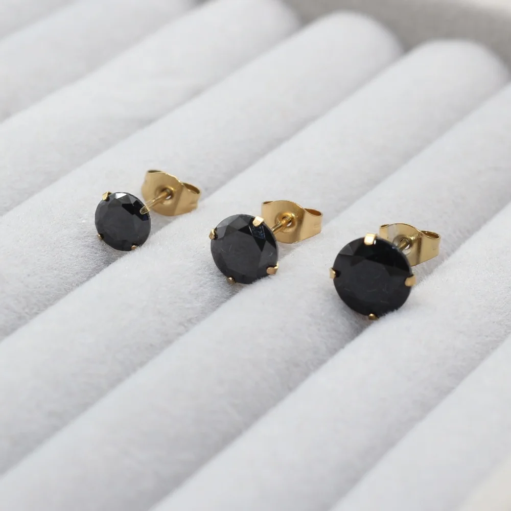 6 7 8mm Runde Schwarze AAA Zirkonia Edelstahl Ohrstecker Goldene IP-Beschichtung Nicht Verblassend – Detail 7