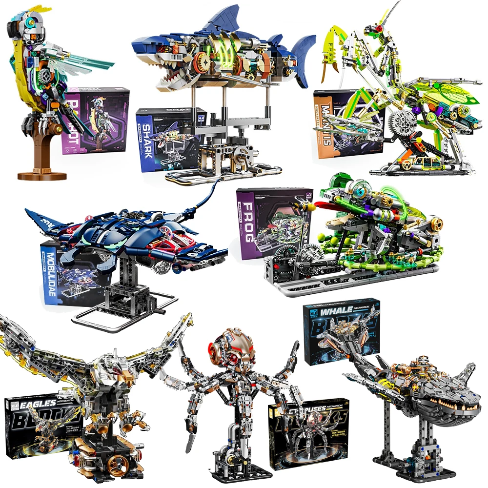 

Technical Mechanical Animals Series Building Blocks Model MOC Assembly Shark Parrot Mantis Frog Manta Bricks Toys For Kids Gifts