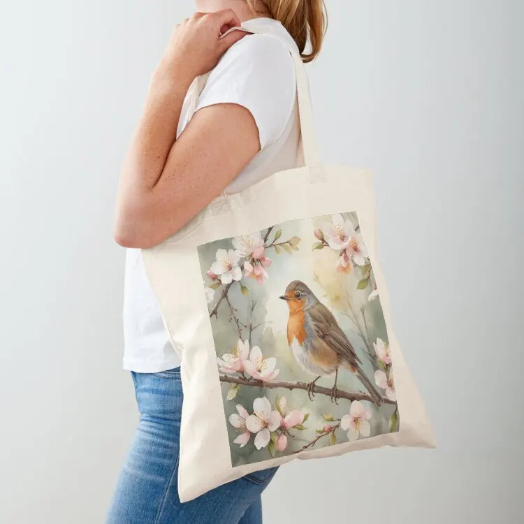 

Robin in Spring with Cherry Blossoms Tote Bag Women's beach bags Lady bags cloth bag woman Canvas bag