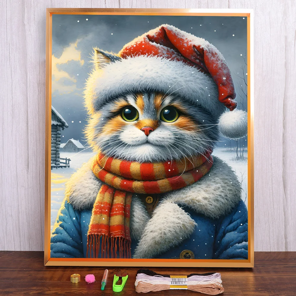 

Cartoon Cat Printed Canvas Cross Stitch DIY Embroidery Complete Kit Handicraft Handmade Needlework Knitting Design Stamped Floss