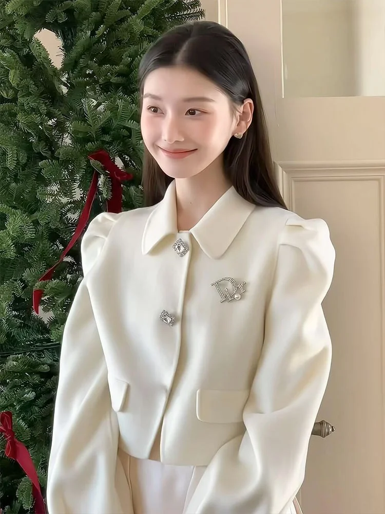 

Unique ort Bubble Sve White Sle Women's Jaet Spring 2026 New Faion Loose Fit Pure Color French Sle Coat