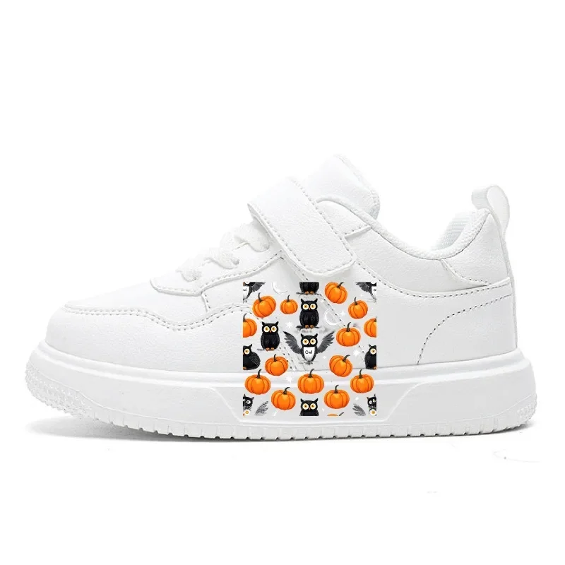 

Children's Flat Shoes Comfortable Anti-slip Durable Board Shoes Vulcanized PU Leather Surface Pumpkin Bat Pattern Casual Shoes