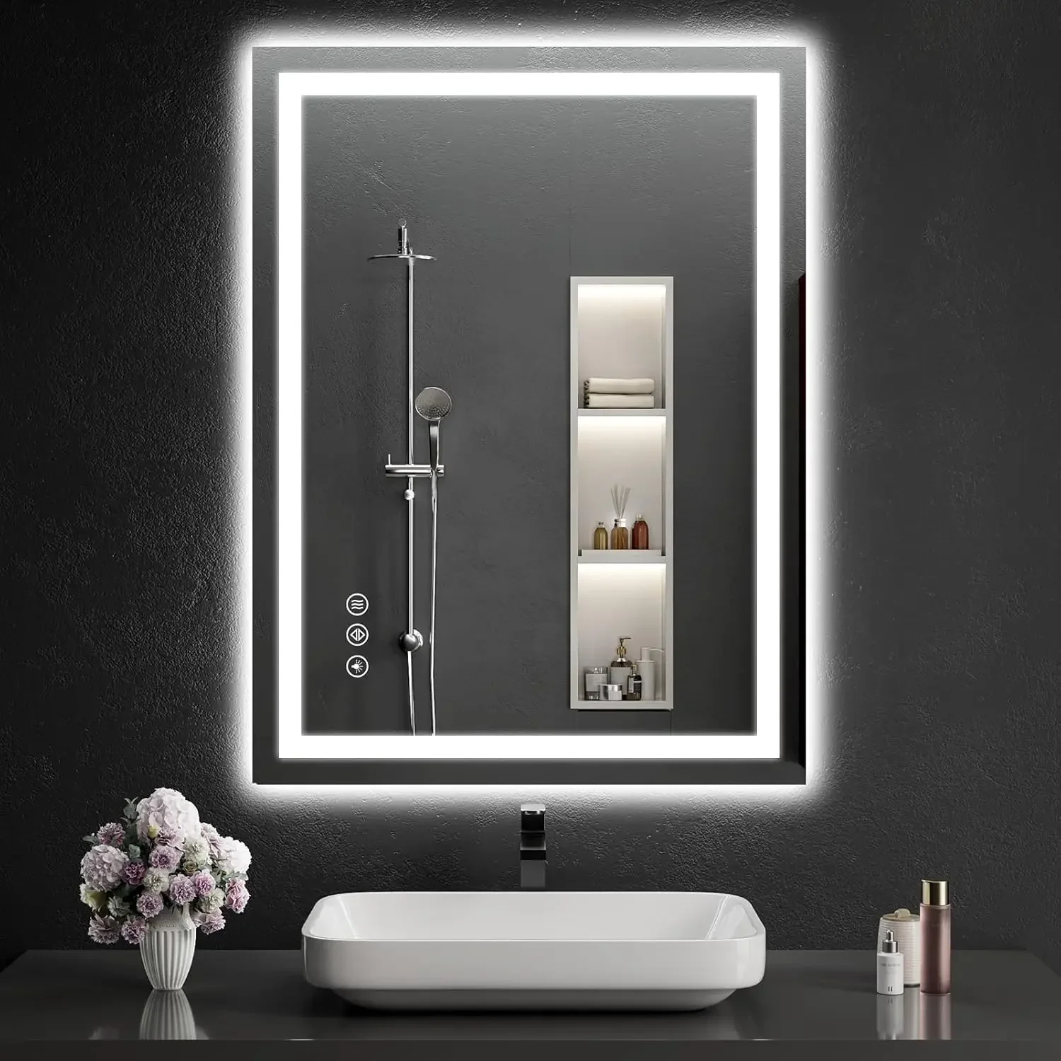 

40"x30" LED Bathroom Mirror with Lights, Dimmable, Anti-Fog, Lighted Bathroom Vanity Mirror for Wall, Backlit + Front Lit, Memor