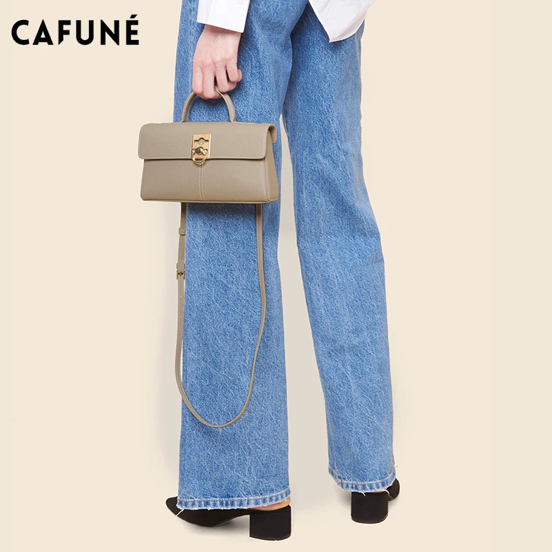 CAFUNE Women\'s Cowhide Vintage Briefcase Stance Wallet Shoulder Crossbody Commuter Carry Bag Messenger Handbag Bolsas Femininas