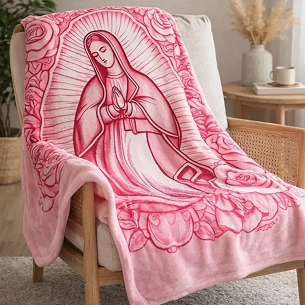 Super Soft Pink Floral Virgin Mary Blanket