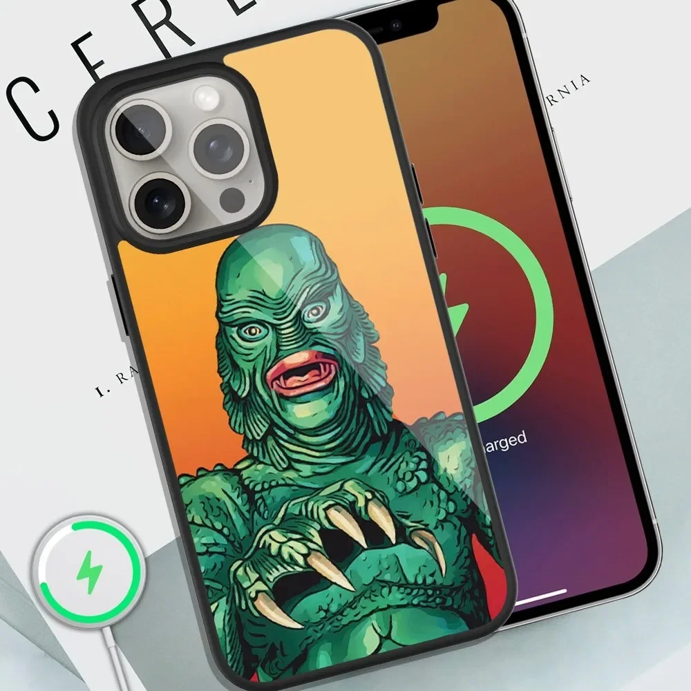 Horror Movie Creature From Black Lagoon Phone Case For iPhone Magsafe Magnetic 13 14 15 11 12 Pro Max Plus Glass Charging Shell