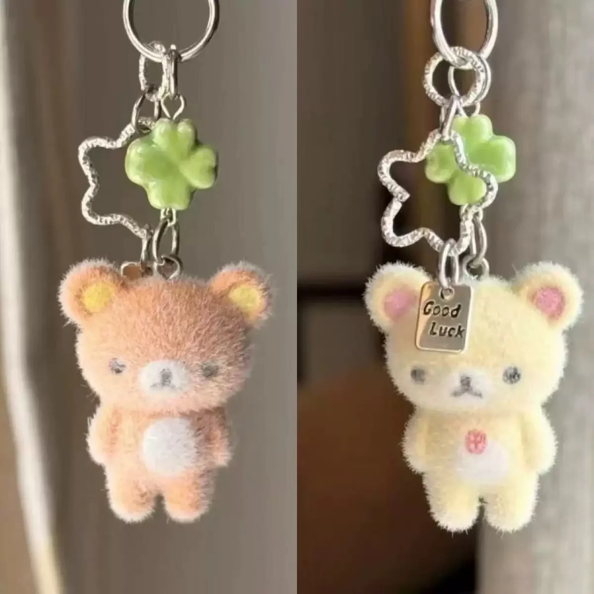 Trendiger süßer Bär Rilakkuma Flock-Plüsch-Anhänger mit Kordel, Handy-Charm, Schlüsselanhänger, Taschen-Deko, Überraschungsgeschenk