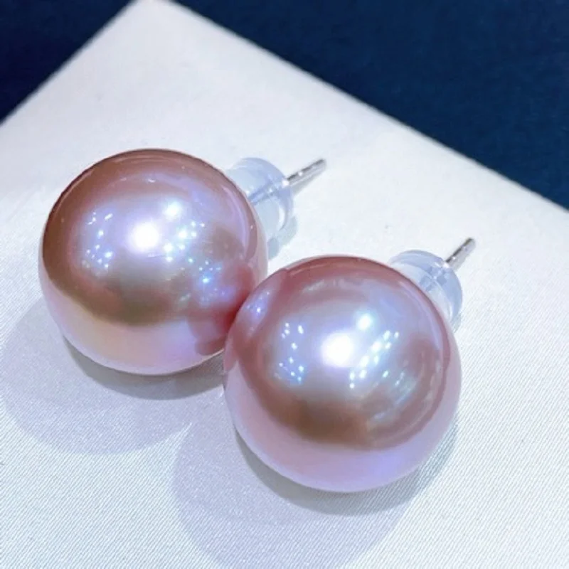 Huge 10-11mm 11-12mm 12-13mm South Sea Purple Round Pearl Earrings S925 Sterling Silver Large Particle Paired Temperament Gift