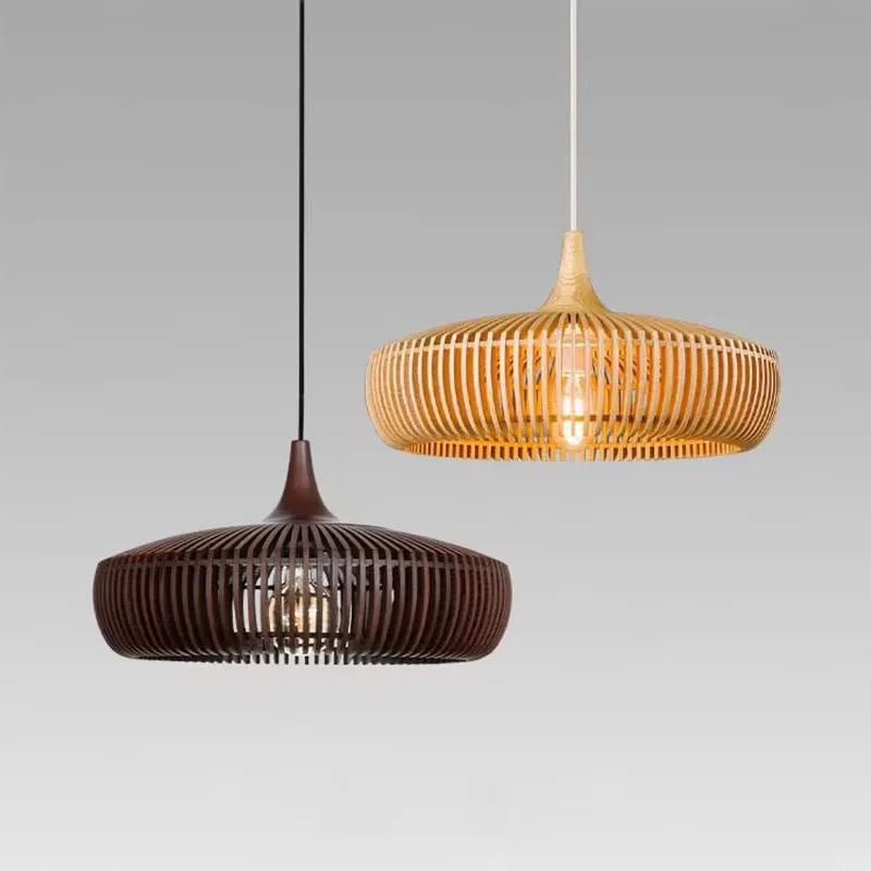 Natural Wooden Pendant Lamps Hollowed Vintage Pendant Lights  Walnut Hanging Lamp Living Room Dining Indoor Decorative Lighting