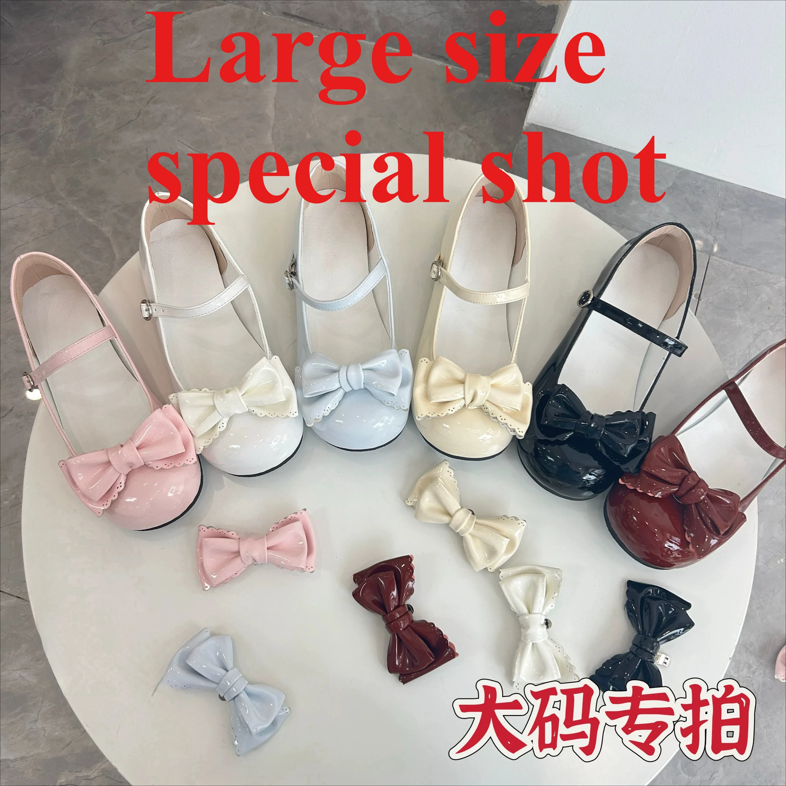 Japanese Original Large Size Lolita Sweet Cute Versatile Round Head Bow Single Shoes Leather Shoes Mary Jane Lo Shoes for Women