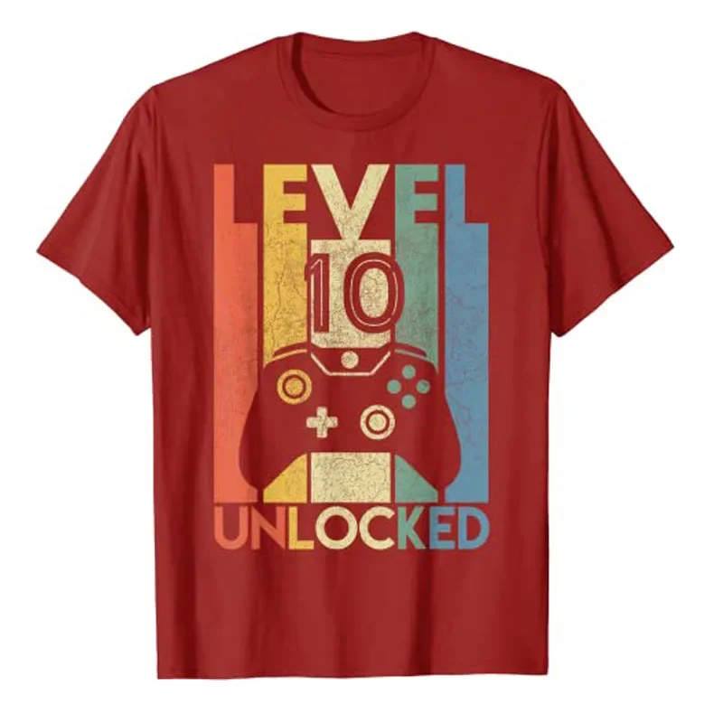 Level 10 Unlocked Shirt Funny Video Gamer 10th Birthday Gift T-Shirt Boys Fashion Awesome Graphic Tee Tops Sons B-day Presents