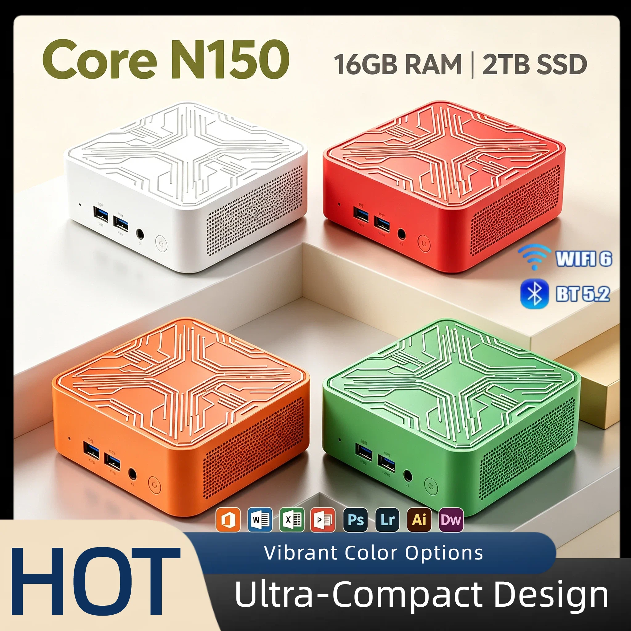 2026 Intel Core N150 Mini PC 16GB RAM 2TB SSD Triple 4K WiFi6 Silent Cooling Office Home Desktop Computer Pro