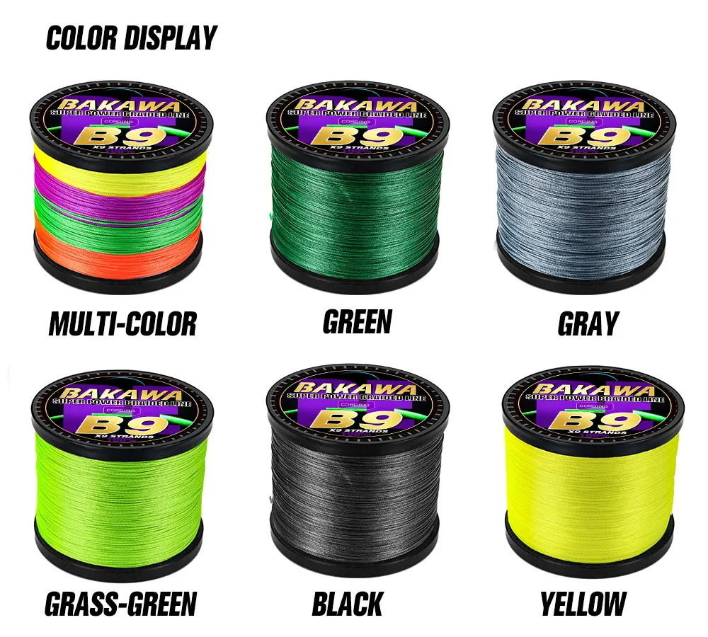 BAKAWA 9 Strands 300M 500M 1000M Multifilament PE Braided Fishing Line 22-100LB Super Strong Smooth Durable Carp Seawater Pesca