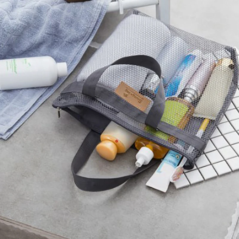 Saco de malha grande capacidade reutilizável crianças brinquedos sacos de armazenamento saco de praia feminino organizador de maquiagem bolsa de compras saco de lavagem de natação