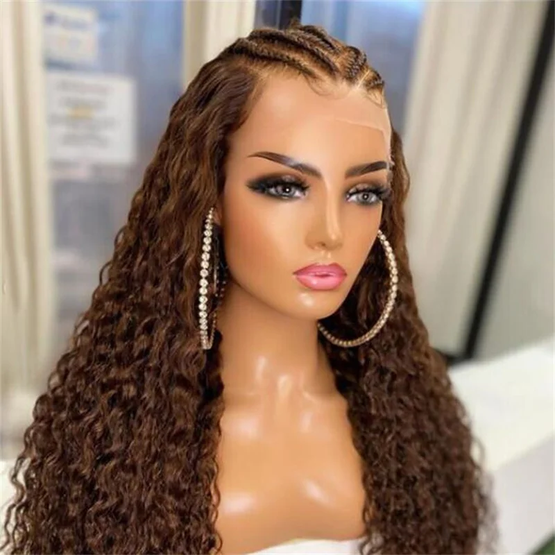 Brown Soft Long Glueless Kinky Curly 180Density 26Inch Lace Front Wig For Black Women With Baby Hair Preplucked Daily