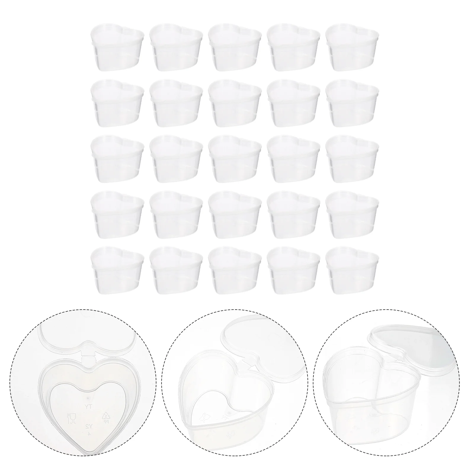 

50 PCS Heart Cake Tins with Lids Transparent Spice Container Containers Condiment Sauce