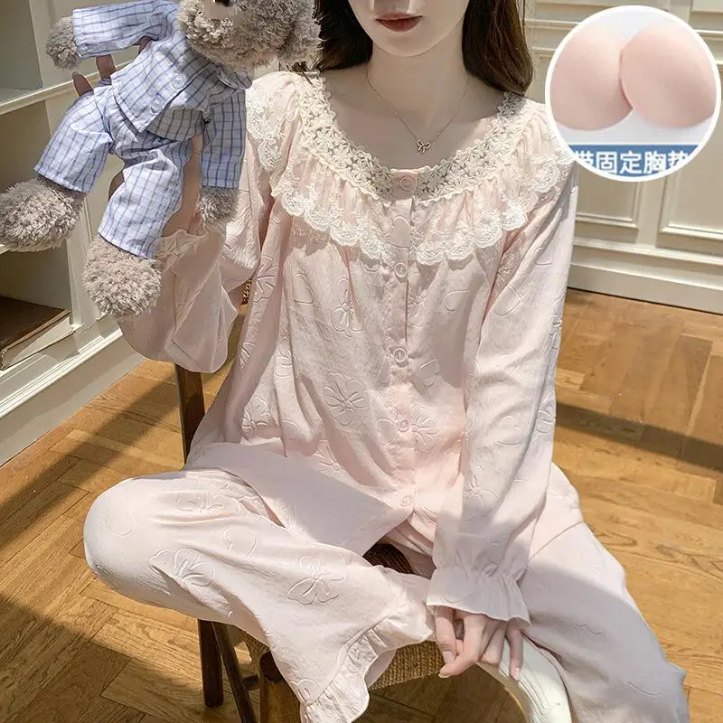 

Новинка! Модный и элегантный женский комплект: пижама с длинными рукавами и брюками для дома, весна-лето, в стиле Sweet Princess.