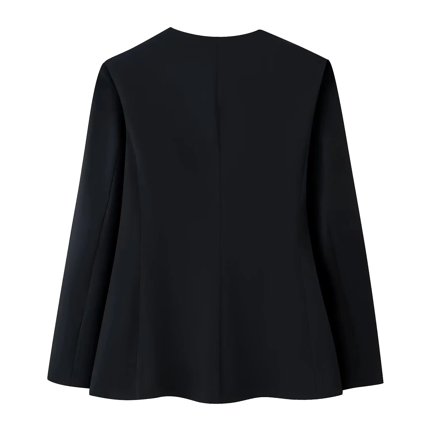 Black V Neck Collarless Blazer Single Front Button Shoulder Pad Fitted Waist Long Sleeve Women Streetwear Suit Jacket 260701