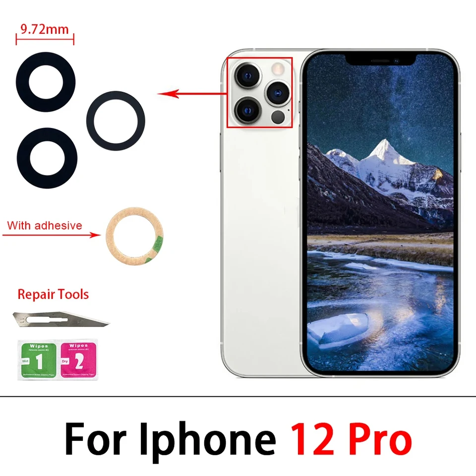 Lente de Cámara Trasera de Vidrio con Pegamento Pieza de Repuesto para Reparación para iPhone 11 Pro Max 14 Plus 13 12 Mini 3