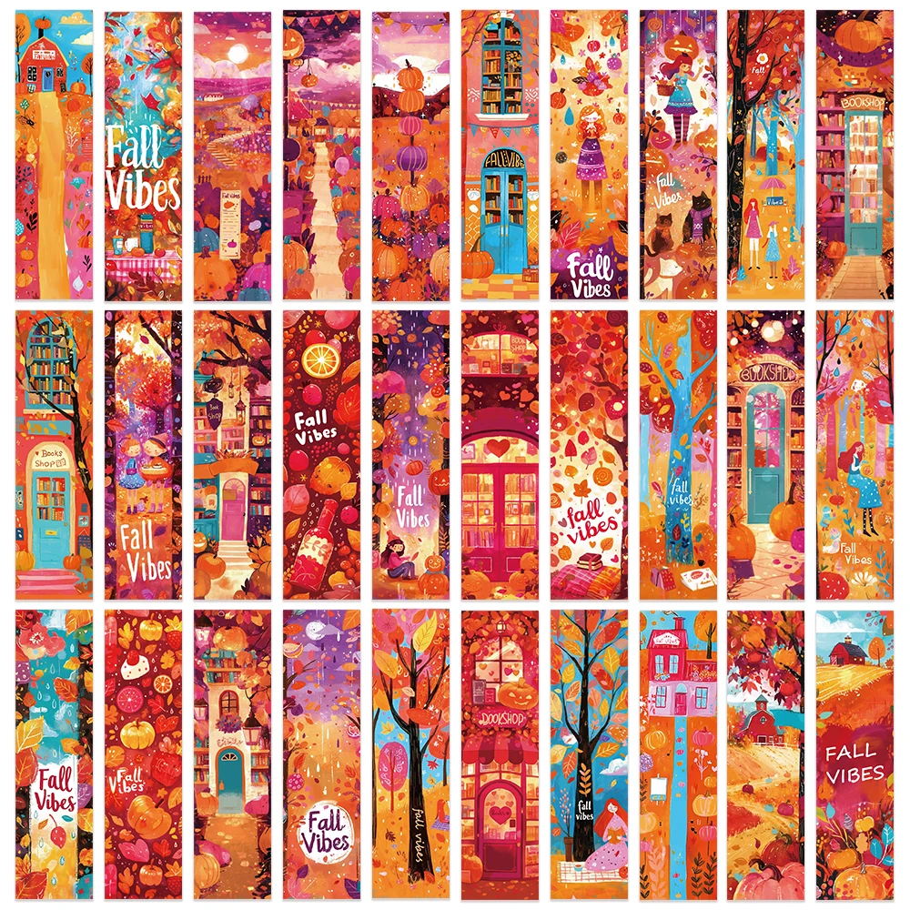 30PCS Autumn Scenery High Beauty Bookmarks Ins Style Niche Novels Calligraphy and Painting Books Page Label Cards