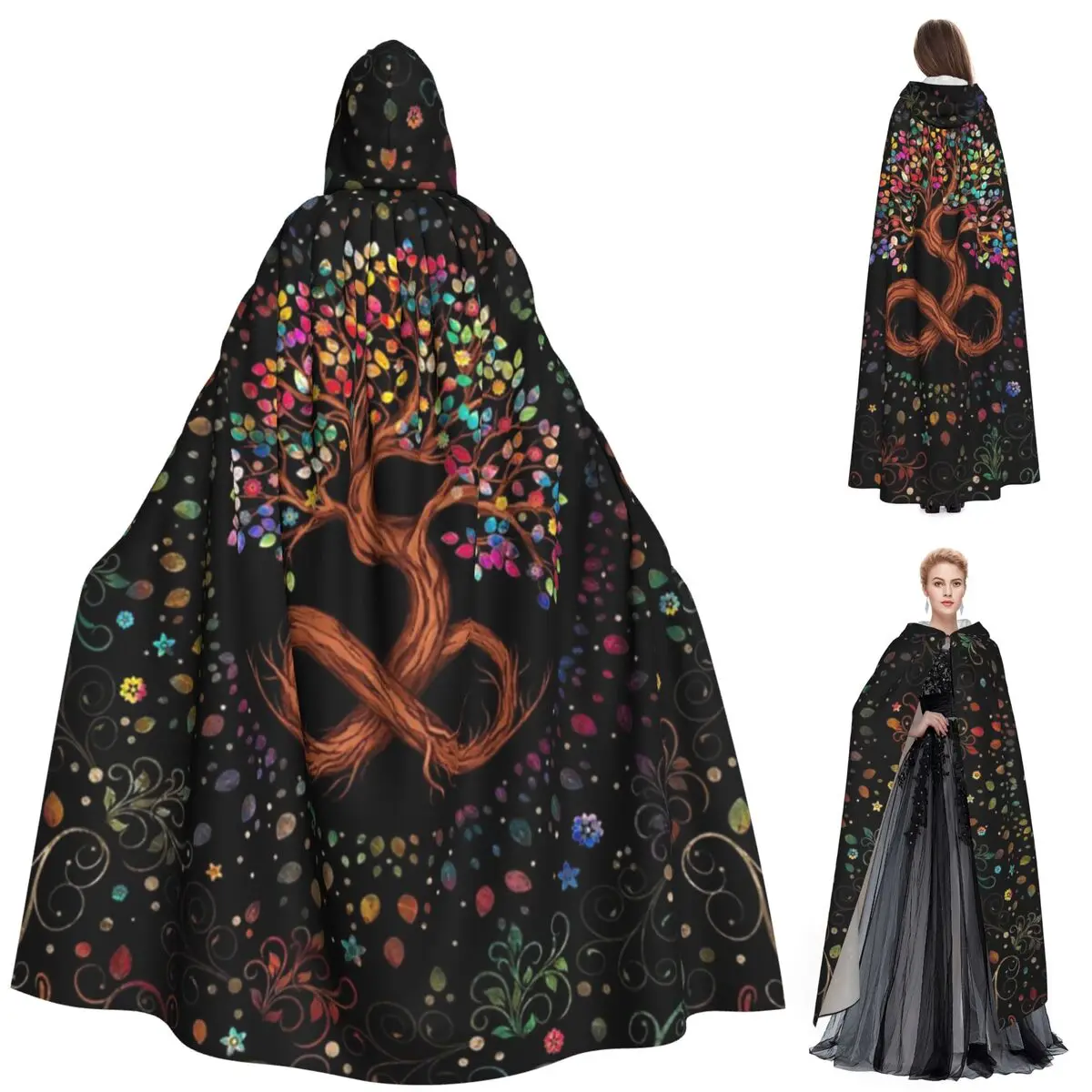 

Tree Of Life Infinity Long Hooded Cloak Witch Medieval Costume Cosplay Cape HalloweenCoat Adult Unisex