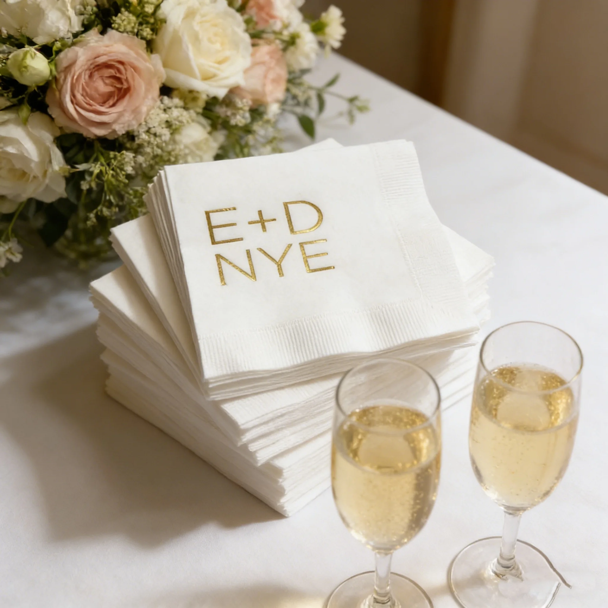 

50pcs Custom Monogrammed Napkins for New Years Eve Wedding Rehearsal Dinner, Multiple Sizes Available