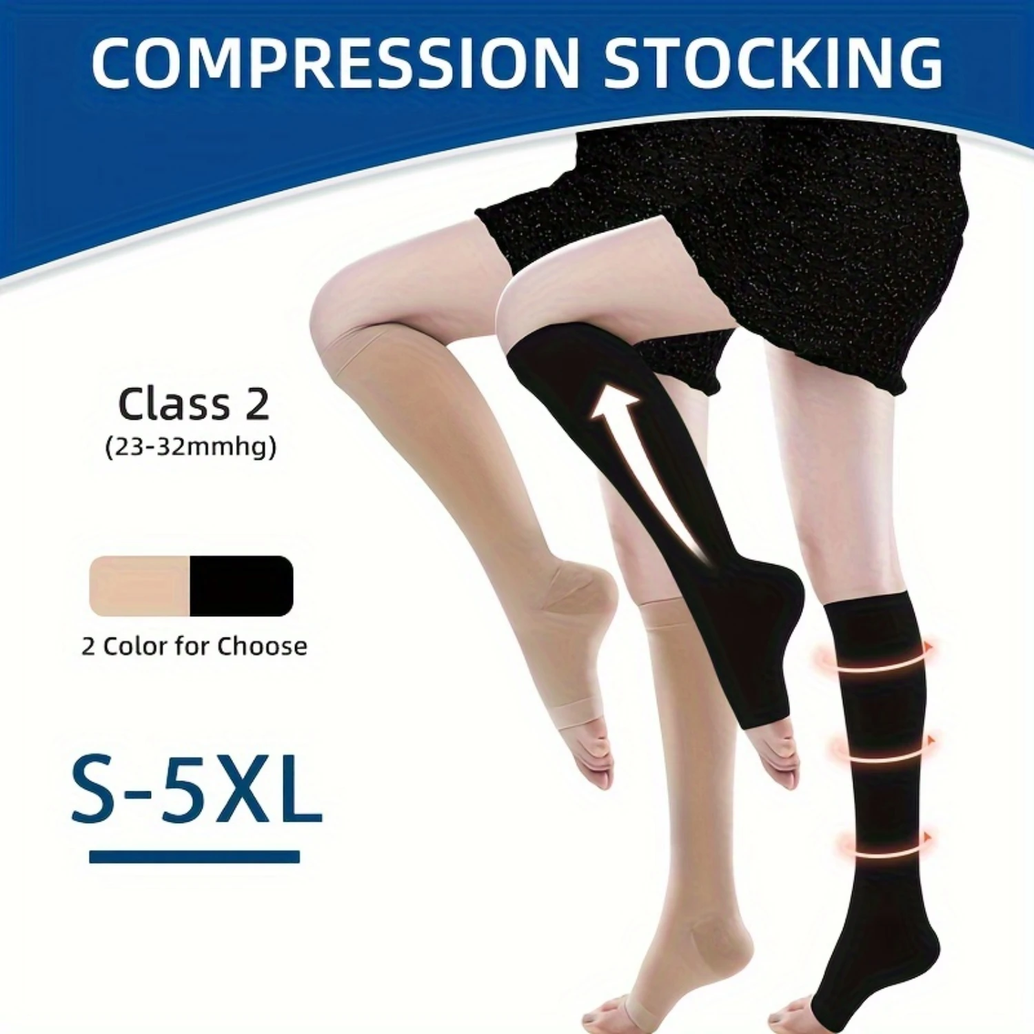 

DEKAXID 1 Pair Class 2 Open Toe Compression Socks for Varicose Vein Swollen legs Travel, Breathable 20-30mmHg Knee High Stockin