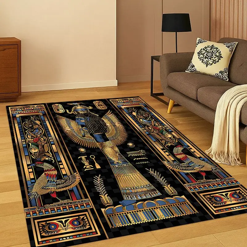 Egyptian Mythological mural pictograph Carpet Rug for Bedroom Living Room Sofa Playroom Doormat Home Decor,Kid Area Rug Non-slip