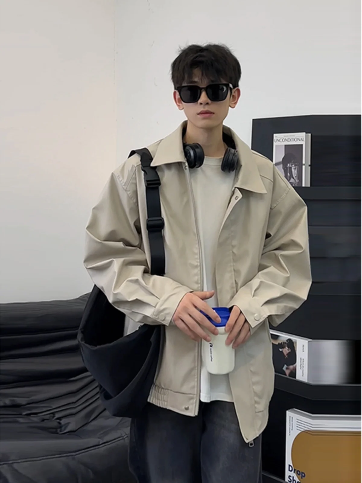 

Мужская кожаная куртка Cleanfit Spring Jaet в бейсбольном стиле, бежевая, рабочая одежда, американская ретро-мотоциклетная куртка, молодежная мода