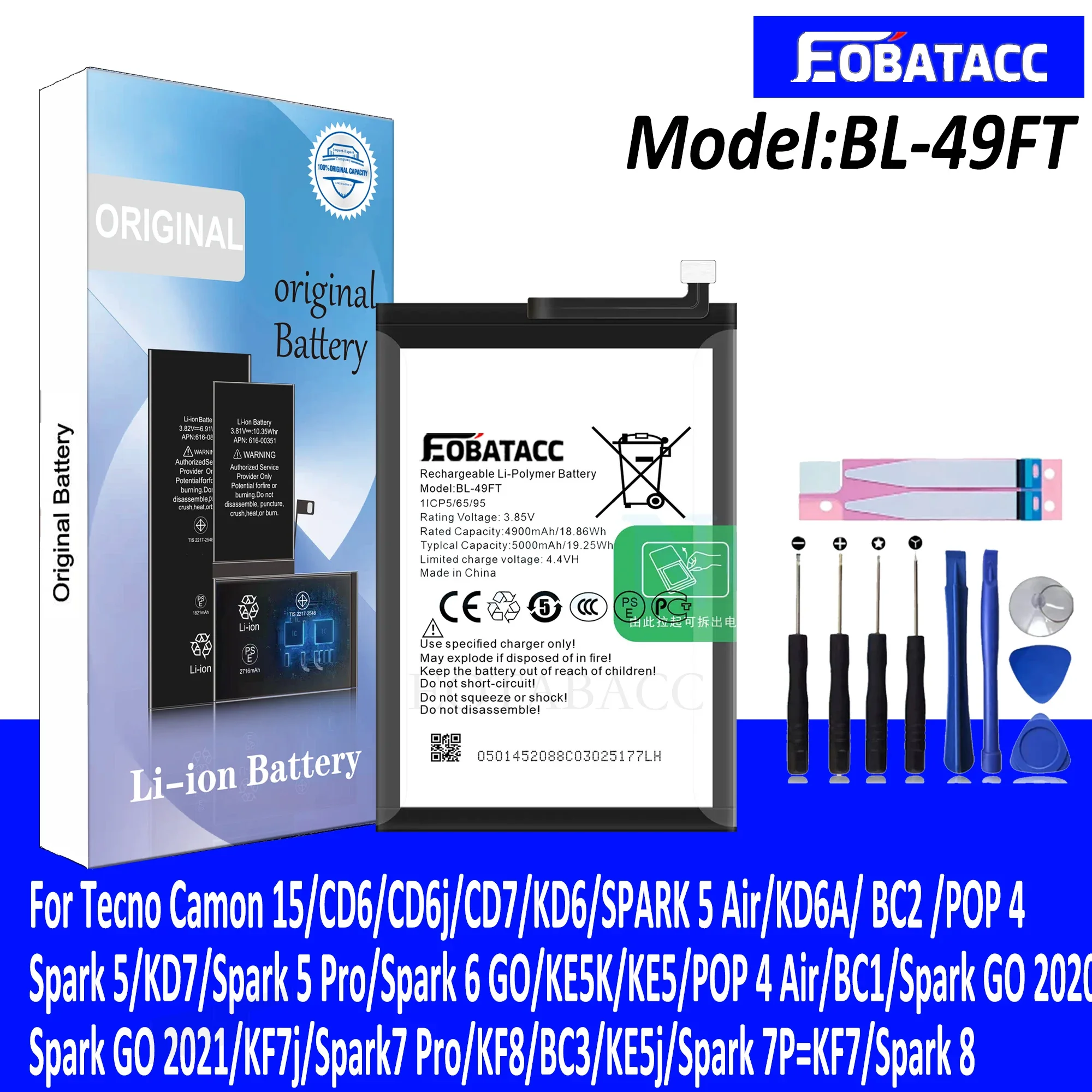 

EOATABACC Brand New BL-49FT Replacement Battery For Tecno Camon 15/CD6(CD6j)/CD7/KD6/SPARK 5 Air/KD6A/ BC2 Batteries Tools