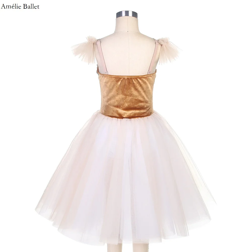 22107 Light Brown Velvet Bodice with Ivory Tulle Tutu Camisole Romantic Ballet Tutu for Girls & Women Stage Performance Dress