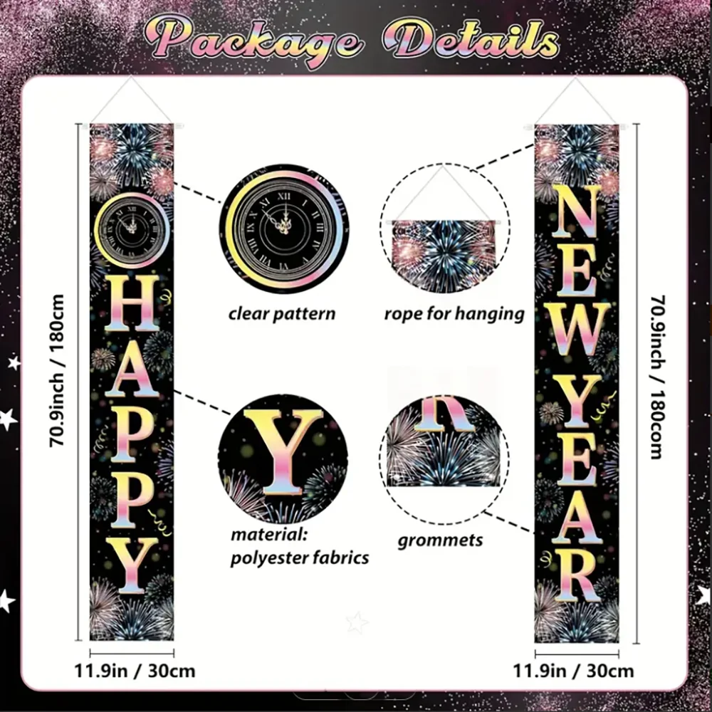 2026 Happy New Year Decorations Black Gold Hanging Door Banner Couplet Photography Backdrop Family Party Prop New Year 2026 Gift - Image 4