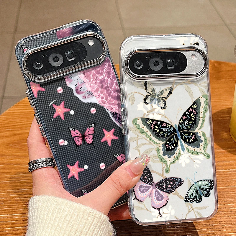 Rosa Schmetterling bedruckte transparente Handyhülle für Google Pixel 10 9 8 7 Pro 10 9 Pro XL 8A 7A 9A Stoßfeste weiche TPU transparente Abdeckung