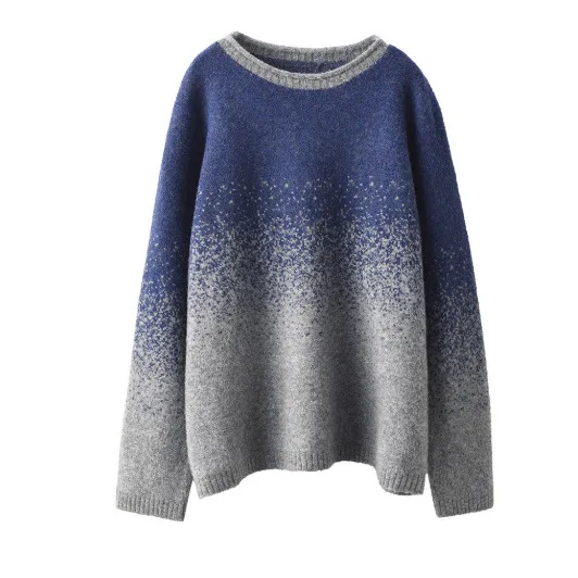 Otoño Invierno moda mujer suéter de punto degradado literario manga larga cálido acogedor y elegante prendas de punto Vintage Mujer