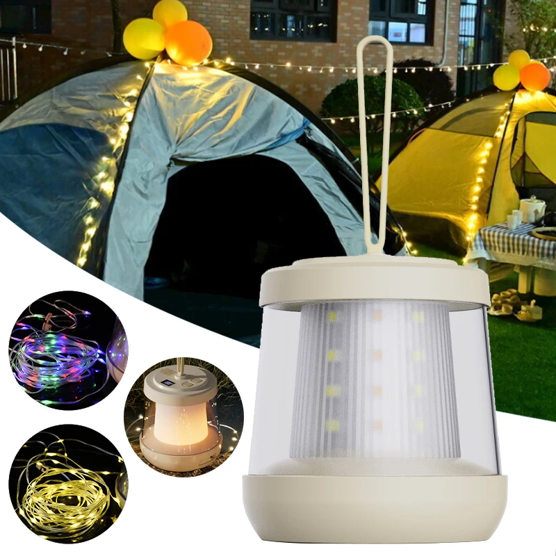 

10M Camping String Light Rechargeable Waterproof Outdoor Tent Decor Lamp 7 Modes RGB Atmosphere Party Lighting Portable Lanterns