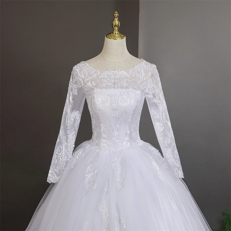 Full Sleeve Wedding Party Dress Pure White Wedding Dresses Long Sleeve Luxury Lace Plus Size Bridal Dresses Customized 2025 New