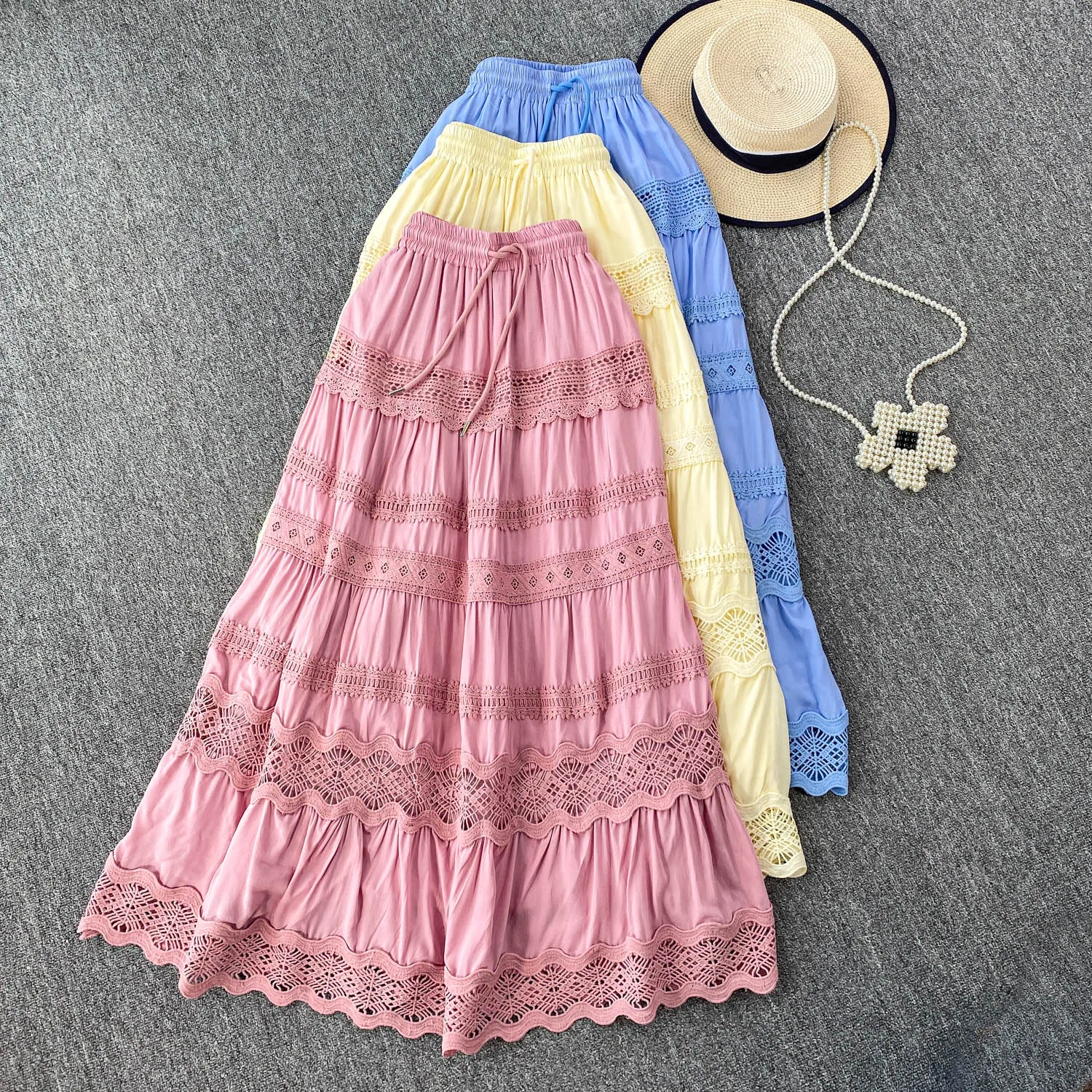 

Милая кружевная юбка-торт, женская утягивающая юбка миди с высокой талией, корейская юбка против морщин, удерживающая ape