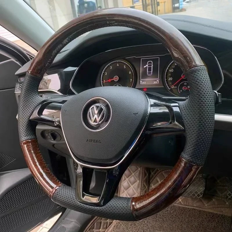 

Hand-Stitched Genuine Leather peach wood grain car Steering Wheel Cover For Volkswagen VW Polo jetta Passat B8 Golf 7 Mk7