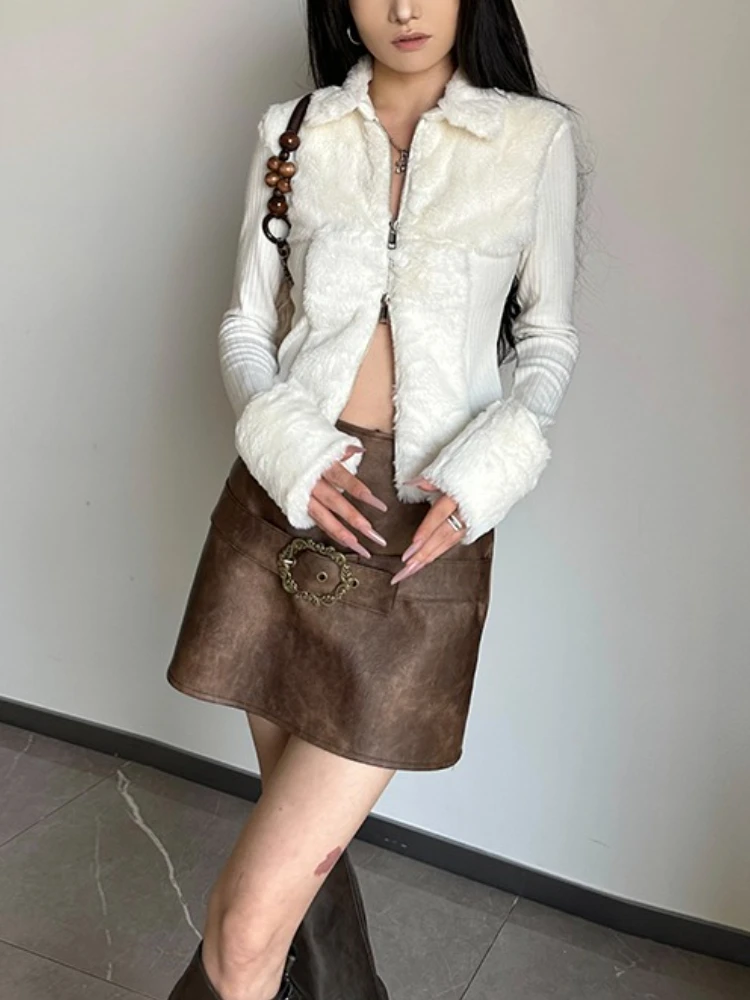سترة أنيقة كلاسيكية للنساء للخريف والشتاء سترة بسحاب من الفرو وطية صدر السترة بقصة ضيقة ومتماسكة على الموضة الكورية ملابس أنيقة وأنيقة #6