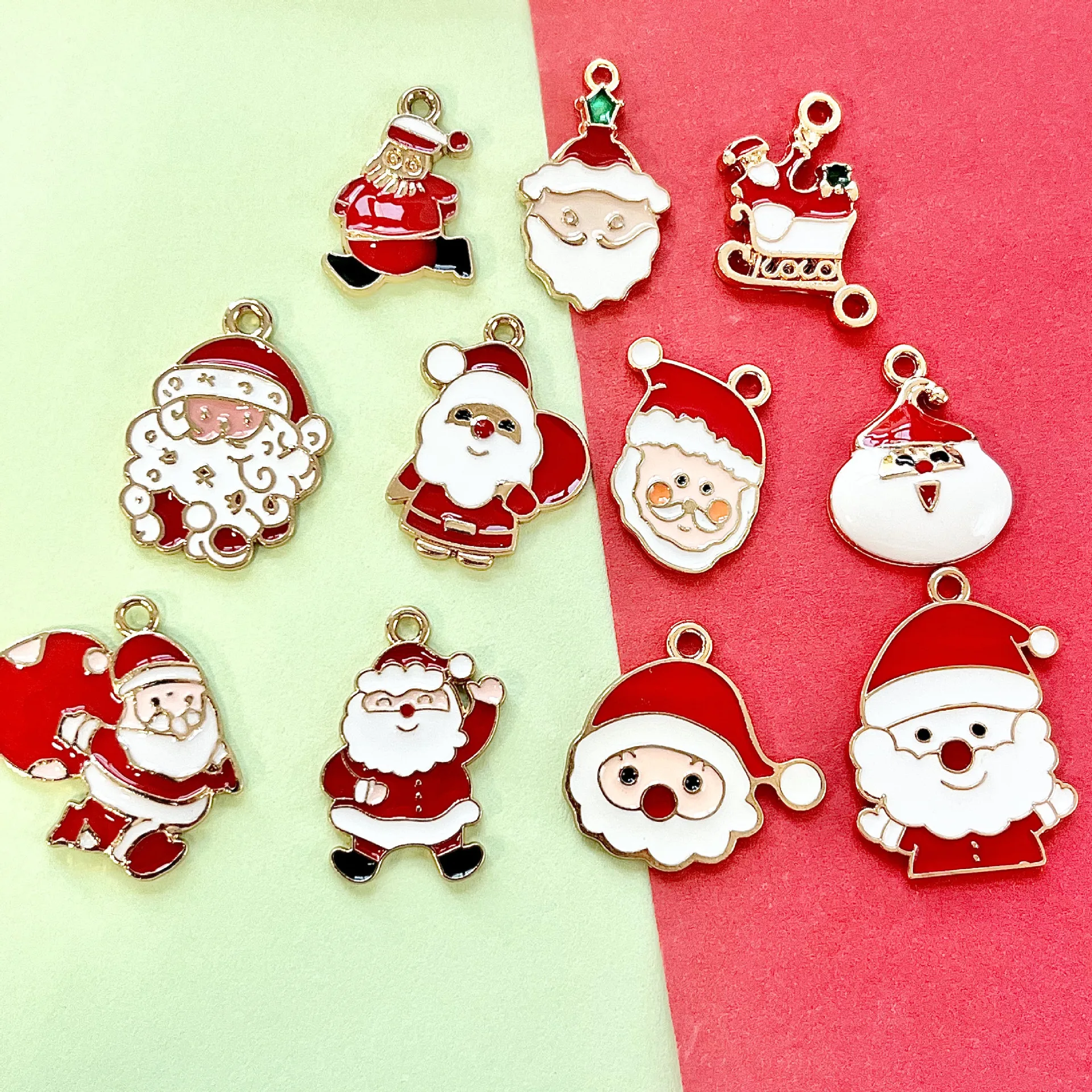 혼합 10개 크리스마스 합금 에나멜 참 - 크리스마스 산타클로스 시리즈 펜던트 DIY 팔찌 키체인 공예용 (아연 합금)