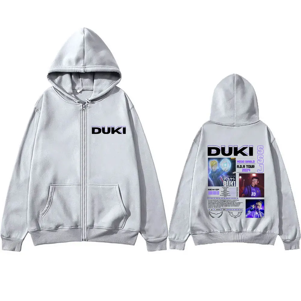 Rapper duki ada tour 2024 zíper hoodie das mulheres dos homens moda de alta qualidade zip up jaqueta unsiex vintage velo algodão hoodies casaco