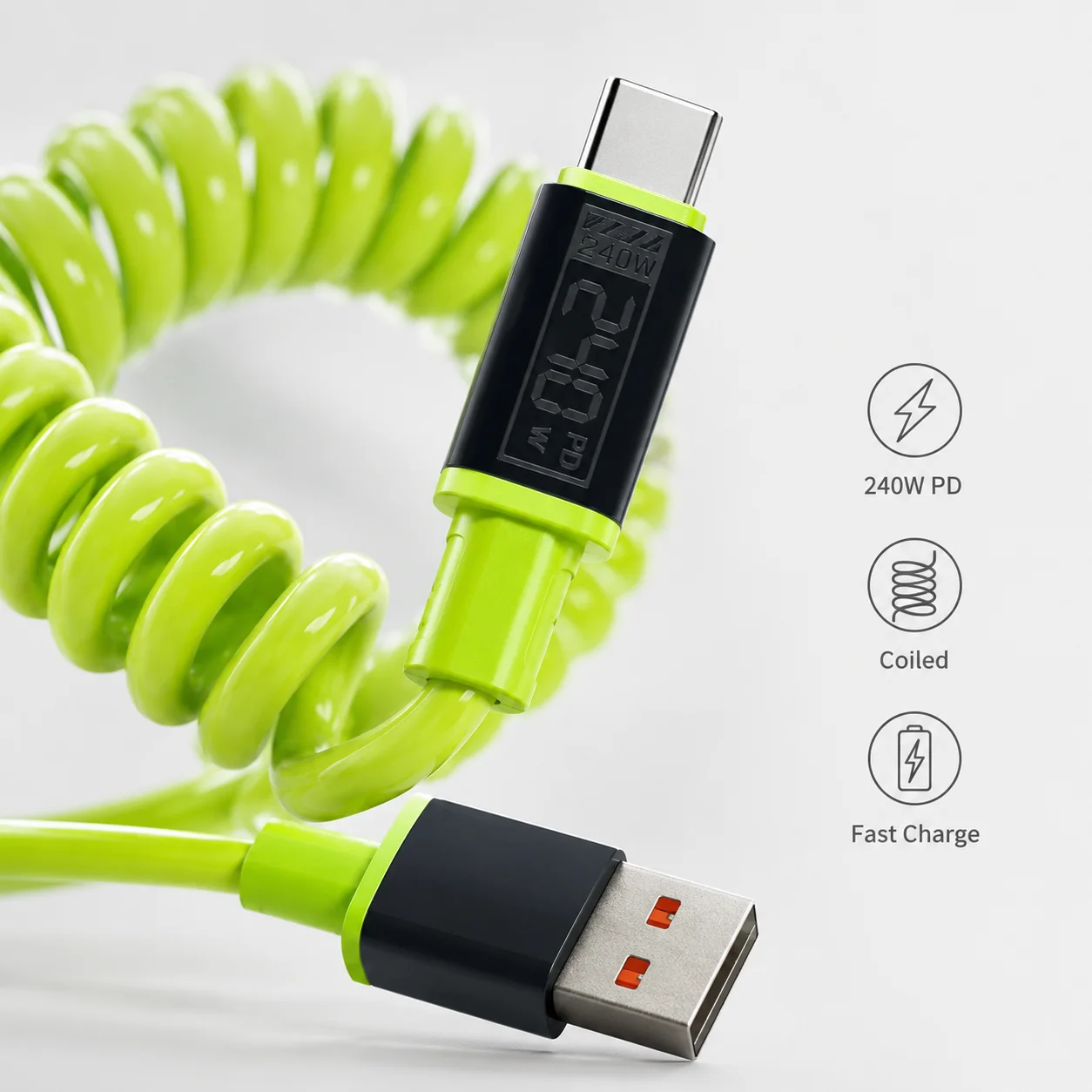 Kabel Pengisi Daya USB C/USB-A - Coiled Usb Cable ulasan dan harga