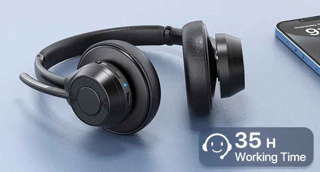 Bluetooth-Headset, kabellose Bluetooth V5.4-Kopfhörer mit Mikrofon, kabelloses Multipoint Connect-Headset mit Geräuschunterdrückung und Mikrofon – Detail 12