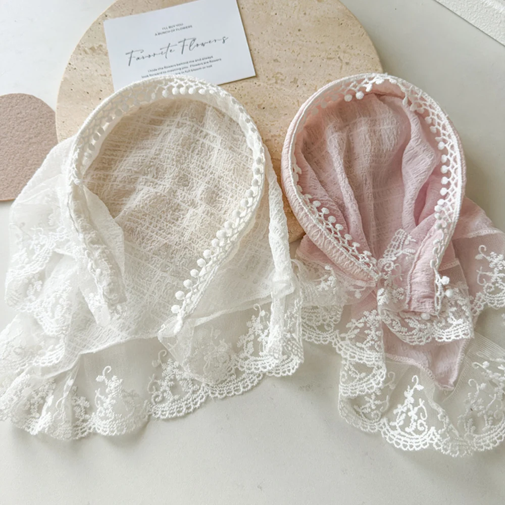 Double-sided Lace Cotton Triangle Scarf Headband Bohemia Women Bandana  Elastic Hair Band Scarf Summer Breathable Headwear